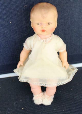 Vintage Eggee Doll Baby Curly Molded Hair 9 - 1/2 " Dressed Hanging Curl