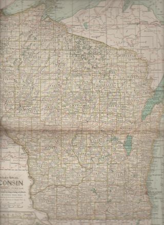 Wisconsin Century Atlas 1897 Antique Map 24 11 3/4 X 16