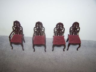 1:12 Dollhouse Miniature Set Of 4 Chairs Not Signed