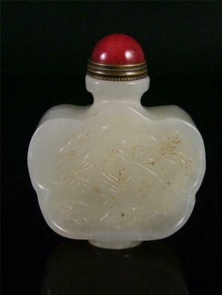 Antique Old Chinese Celadon Nephrite Jade Carved Snuff Bottle Figure & Character