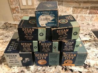 9 Vintage Ocean City Casting Fishing Reel Boxes Plymouth Hampton Chesapeake 1581