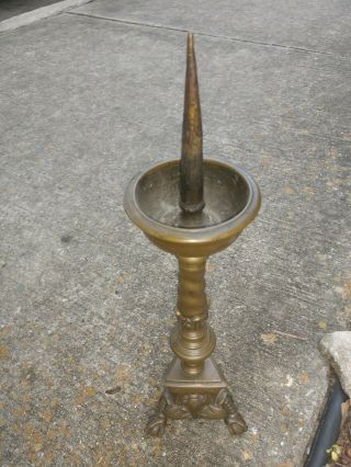 Belgian - Dutch - French Brass Antique Gothic Pricket Candlestick Candleholder 2