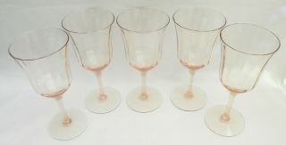 Set Of 5 Antique Vintage Depression Pink Glass Stemware Water Wine Goblets