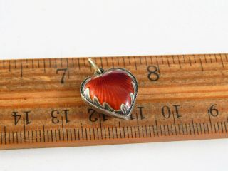 Antique Or Vintage 800 Silver And Red Enamel Guilloche Puffy Heart Charm