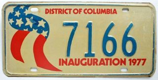 Washington Dc 1977 Jimmy Carter Presidential Inauguration License Plate 7166