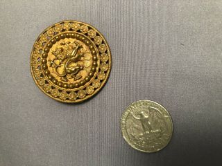Large Antique Brass Picture Button Stylized Lion 4 Centimeters