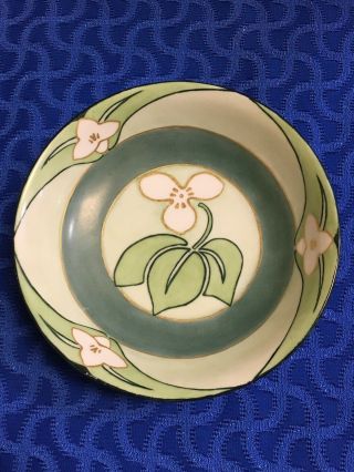 Vtg Moritz Zdekauer M.  Z.  Austria Antique Hand Painted Art Nouveau Green Bowl