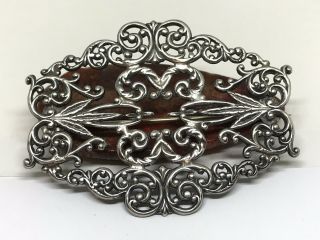 Antique Art Nouveau Style Large Sterling Silver Ornate Brooch Pin