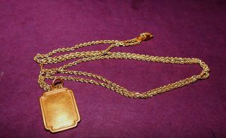 Antique 14k Gold Pendent On 26 " 14k Gold Chain " The Lords Prayer " Engraved 1878