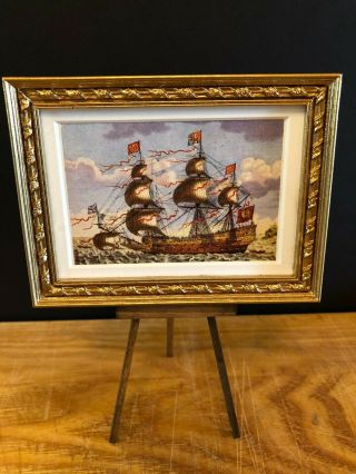 Vintage Dollhouse Framed Naval Print - " The Souveraigne Of The Seas " 1:12