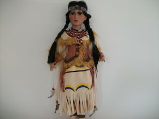 Girl Vintage Porcelain Native American Indian Doll 20 "