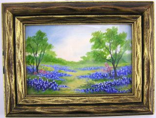 1940 Framed Signed Virginia E.  Lange Watercolor Painting Texas Bluebonnets