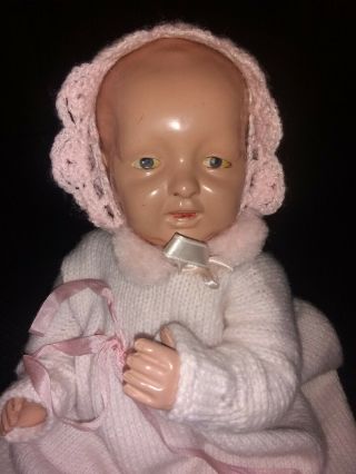 Parsons And Jackson Company Celluloid Doll Dressed In A Pink Sweater Dress