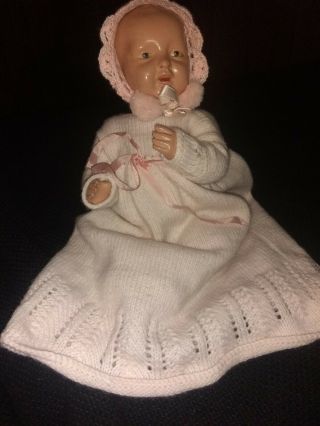 Parsons And Jackson Company Celluloid Doll dressed in a pink sweater dress 2