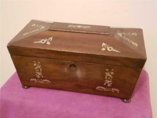 19th Century Victorian Tea Caddy Box With Mother Of Pearl For Light Restoration