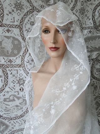 Antique Lace - Circa 1900,  Lovely Tambour Lace Oval Wedding Veil