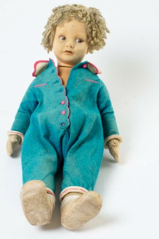 Vintage Lenci Felt Cloth Doll Curly Hair Shirley Temple 21 " Tall Brown Eyes