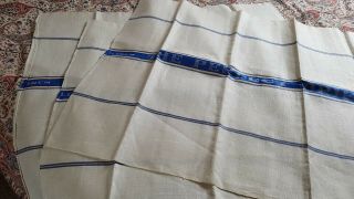 3 Antique Irish Linen Tea Towels,  Glass Cloths,  Blue & White,  Very Old