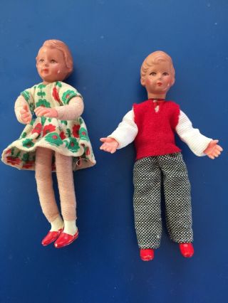 Vintage Caco Dollhouse Little Girl & Boy.  1/12 Scale.  German.