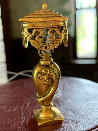 Vintage Miniature Dollhouse Artisan Diane Persico Gold Gilt Dragon Lamp Wired