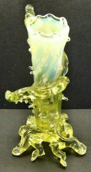 An Antique John Walsh Vaseline Uranium Glass Thorn Vase - Glows Under Uv Light