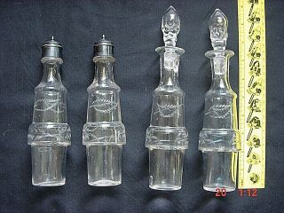 Eapg Victorian Etched Glass Salt,  Pepper,  Oil & Vinegar Caster Set Bottles