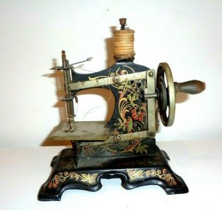 Antique Muller Germany Child ' s Toy Sewing Machine Birds of Paradise & Vines 3
