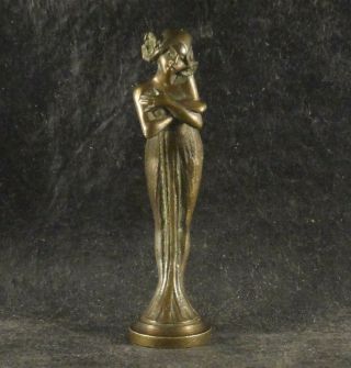 Antique Art Nouveau French Bronze Wax Seal Lady Woman Detailed Figure Xix Cent.