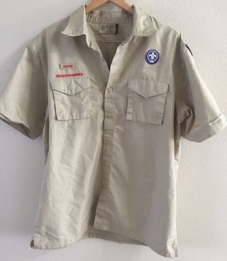 Bsa Boy Scout Uniform Shirt Mens Large Short Sleeve Cotton Blend Usa Made