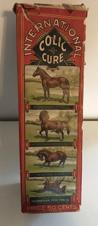 Rare 1900 International Colic Cure Graphical Box Antique Veterinarian Horse