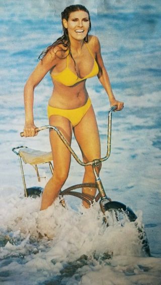 Sexy Raquel Welch Riding Stingray Bicycle In Surf Bikini 1960s Vintage Poster