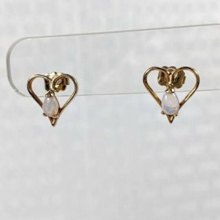 Vintage Avon Opal Heart Earrings 10K 2