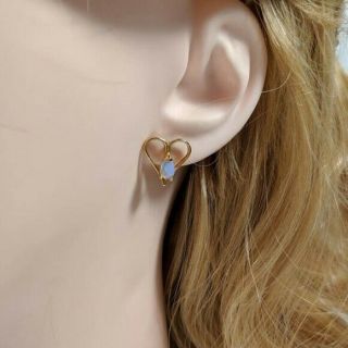 Vintage Avon Opal Heart Earrings 10K 3