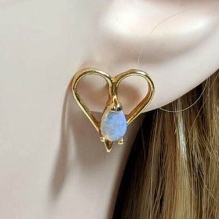 Vintage Avon Opal Heart Earrings 10K 4
