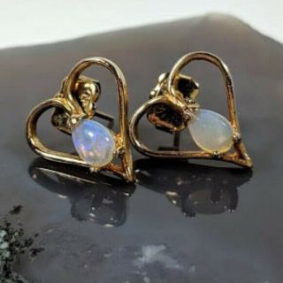 Vintage Avon Opal Heart Earrings 10K 5