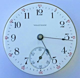 18s - Antique 1905 Waltham Hand Winding Pocket Watch Movement W Seconds Register