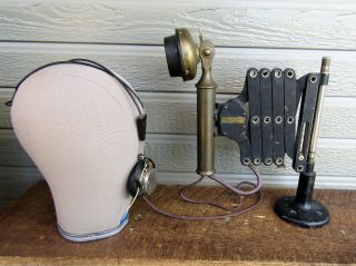 Antique Western Electric Accordion Scissor Arm Candlestick Telephone W/ Headset