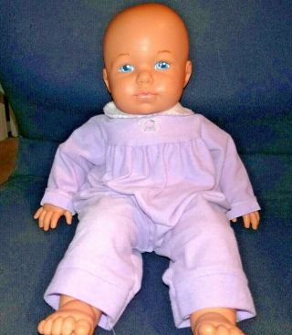 Vtg Mattel Lovable Babies Doll Lavender Outfit & Velcro Diaper Blue Eyes 1991