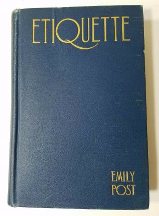 Etiquette By Emily Post Antique 1928 Hardcover Book Blue Vintage Shabby Chic
