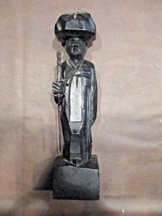 Mw: Antique Hand Carved Wooden African Statue Of Man With Walking Stick Cane