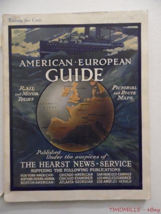 1914 American European Travel Guide Hearst News Service Rail Motor Car Map Atlas