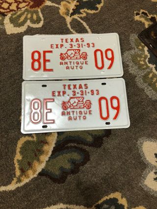 1993 Texas Antique Auto License Plates - Matching