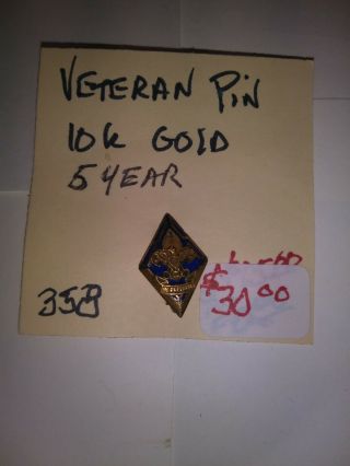 Boy Scout,  5 Year Veteran Pin,  Diamond Shape,  10 K Gold With Blue Porcelain.