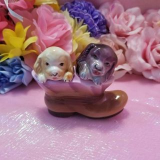 Vintage Py Japan Anthropomorphic Dogs In Boot Salt And Pepper Shakers
