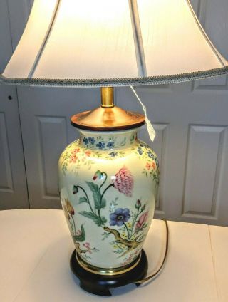 Oriental Chinese Ginger Jar Hand Painted Ceramic Table Lamp W Flower /no Shade