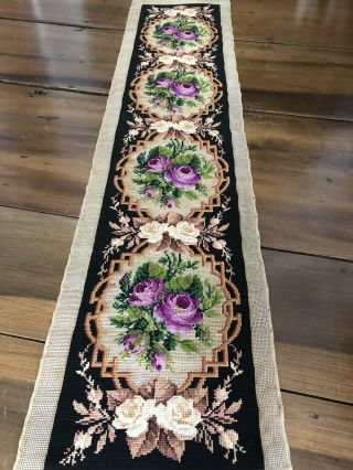 Antique Berliner Rose Needlepoint Panel 1850 - 75 4 Feet 7 Inches