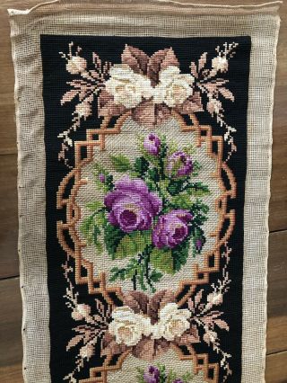 Antique Berliner Rose Needlepoint Panel 1850 - 75 4 FEET 7 INCHES 2