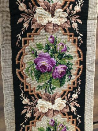 Antique Berliner Rose Needlepoint Panel 1850 - 75 4 FEET 7 INCHES 4