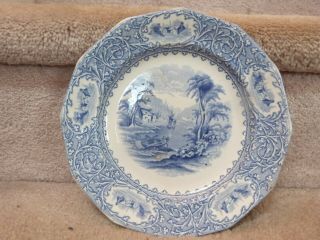 Antique Vintage 1800s Staffordshire Softpaste Plate Blue Delaware Ridgway 8 "
