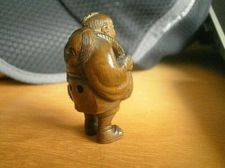 Hand Carved wood netsuke man carries mask and hat boxwood collectable figurine 5